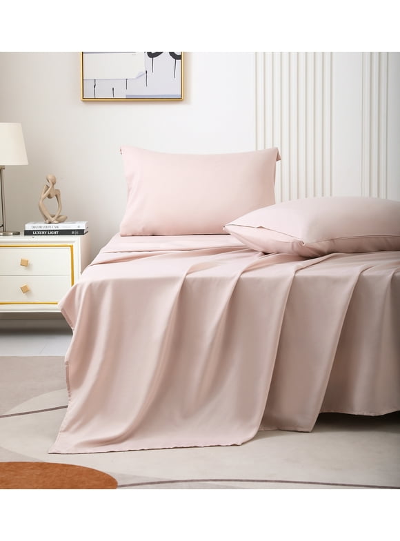 JOHNPEY Pink Sheets Set for Queen Size Bed with Fitted Sheet, Flat Sheet, 2 Pillow Cases,Queen