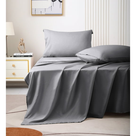 JOHNPEY Queen Deep Pocket Bed Sheets for Queen Size Bed with Fitted Sheet, Flat Sheet, 2 Pillow Cases,Dark Gray