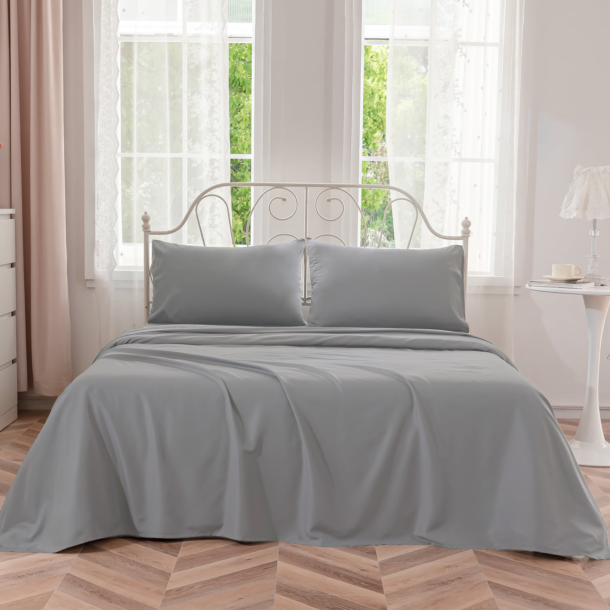 Johnpey 4-Piece Bamboo Bed Sheet Set, Queen Size - Gray