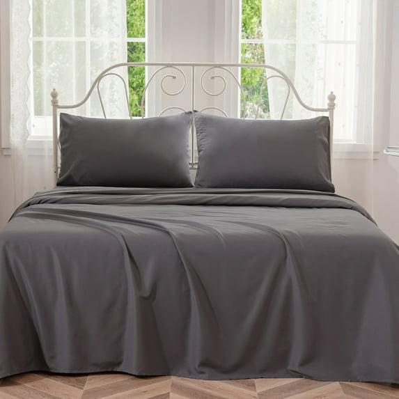 JOHNPEY Silky Bed Sheets Set Bamboo Soft Bed Sheets for Queen Size Bed,Flat Sheet + Fitted Sheet + 2 Pillowcase,Queen,Dark Gray