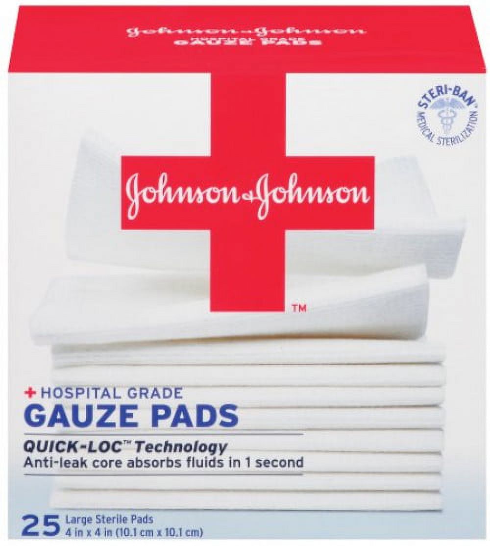 JOHNSON & JOHNSON BandAid First Aid Gauze Pads, 4 Inch x 4 Inch, 25