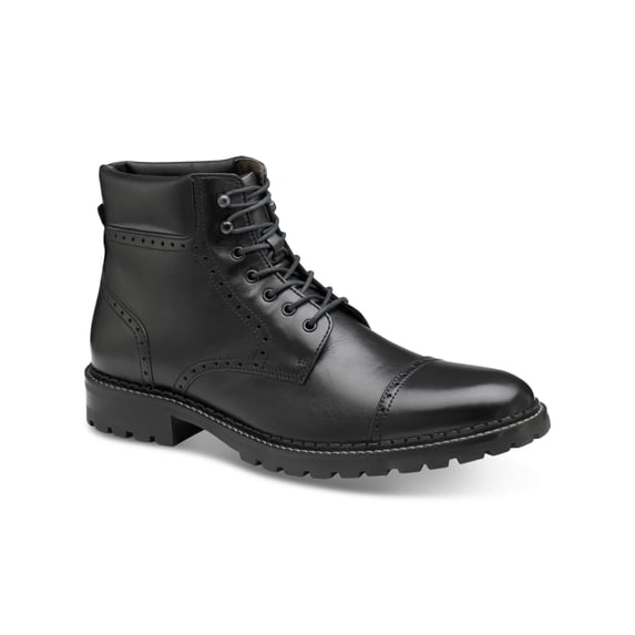 JOHNSON & MURPHY Mens Black Lug Sole Brogue Detailing Cushioned ...