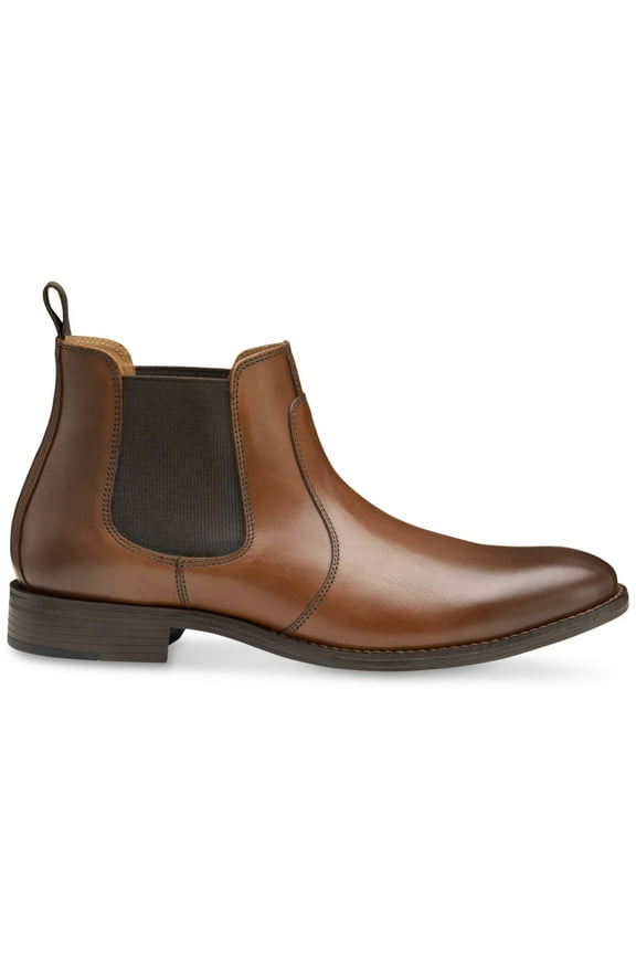 Mens Brown Pull Tab Goring Cushioned Lewis Round Toe Block Heel Leather Chelsea 8.5 M