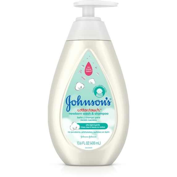 JOHNSON'S Cotton Touch Newborn Baby Wash & Shampoo, 13.6 oz (Pack of 2)