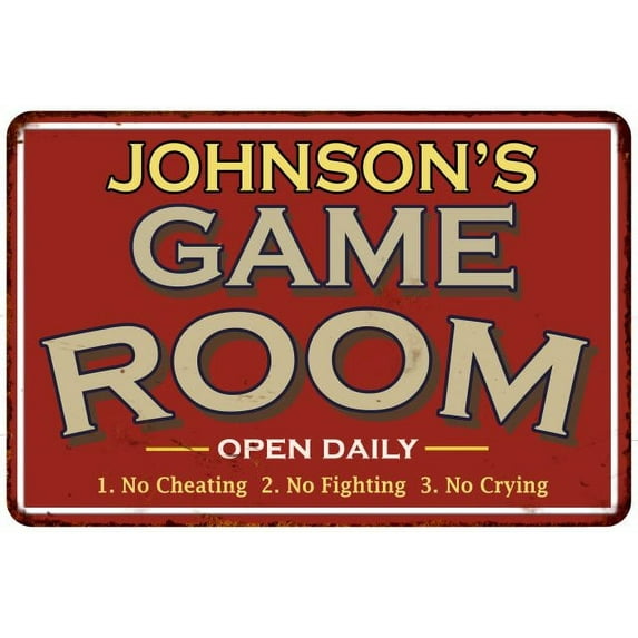 JOHNSON'S Game Room Sign Vintage Look 16 x 24 Matte Finish Metal 116240001230