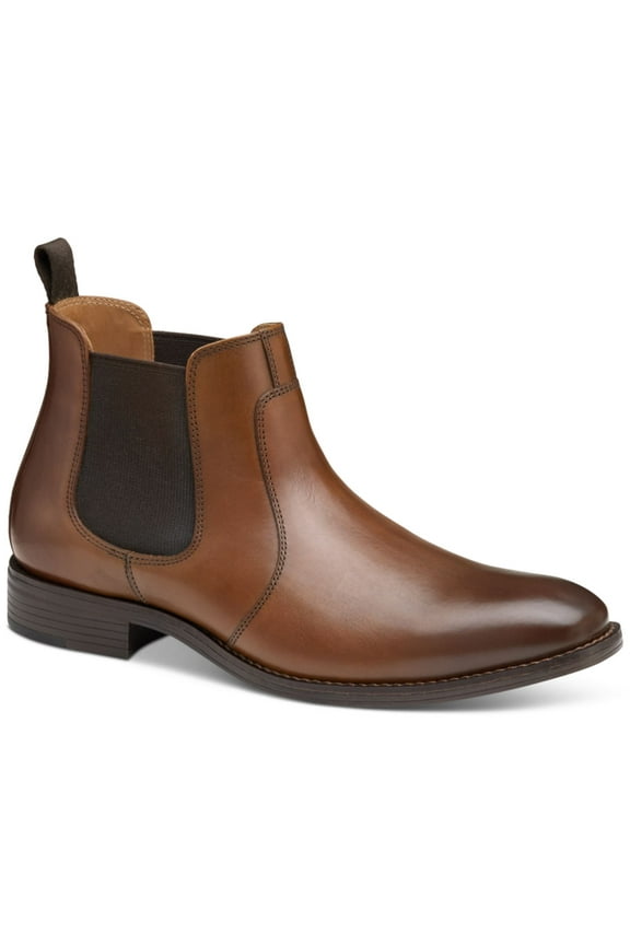 Mens Brown Pull Tab Goring Cushioned Lewis Round Toe Block Heel Leather Chelsea 9.5 M