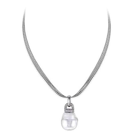 JOIA DE MAJORCA, 12mm White Pearl CZ Pendant Necklace, 17 inch Adjustable Sterling Silver Silk Chain, Lustrous, Man-Made Organic Strand of Pearls from Majorca Spain