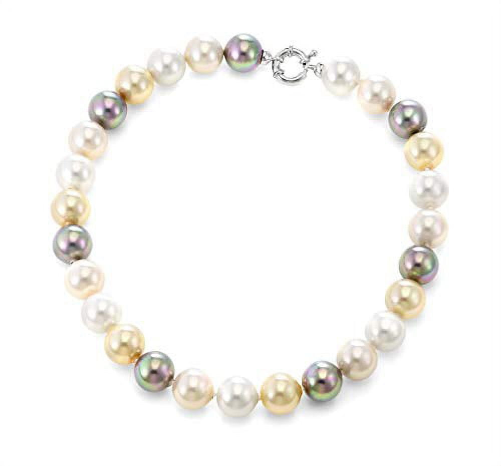JOIA DE MAJORCA , 14mm, 18 inch Soft Multi-Hues Pearl Necklace (Pink, White, Purple) with Rhodium Euro Clasp, Lustrous, Man-Made Organic Strand of Pearls from Majorca Spain