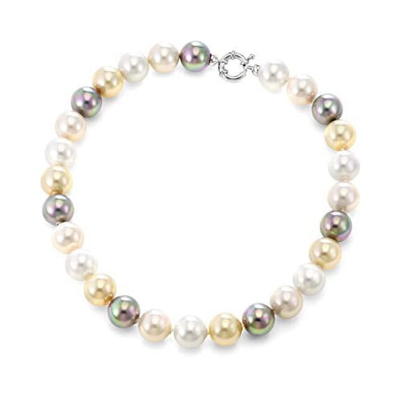 JOIA DE MAJORCA, 14mm, 18 inch Soft Multi-Hues Pearl Necklace (Pink, White, Purple) with Rhodium Euro Clasp, Lustrous, Man-Made Organic Strand of Pearls from Majorca Spain
