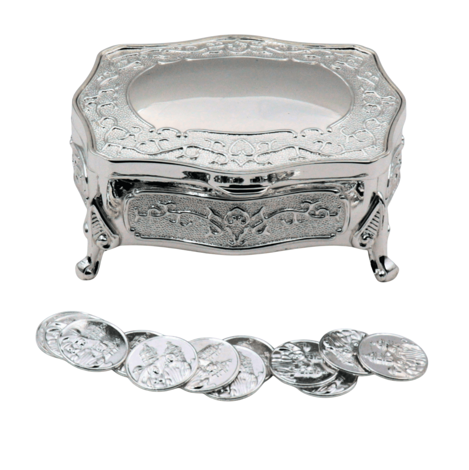 JOICE GIFT Silver Footed Wedding Arras Box with Coins Set 3.5 in ...