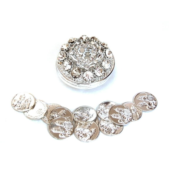 JOICE GIFT Silver Wedding Arras Box with Coins Set