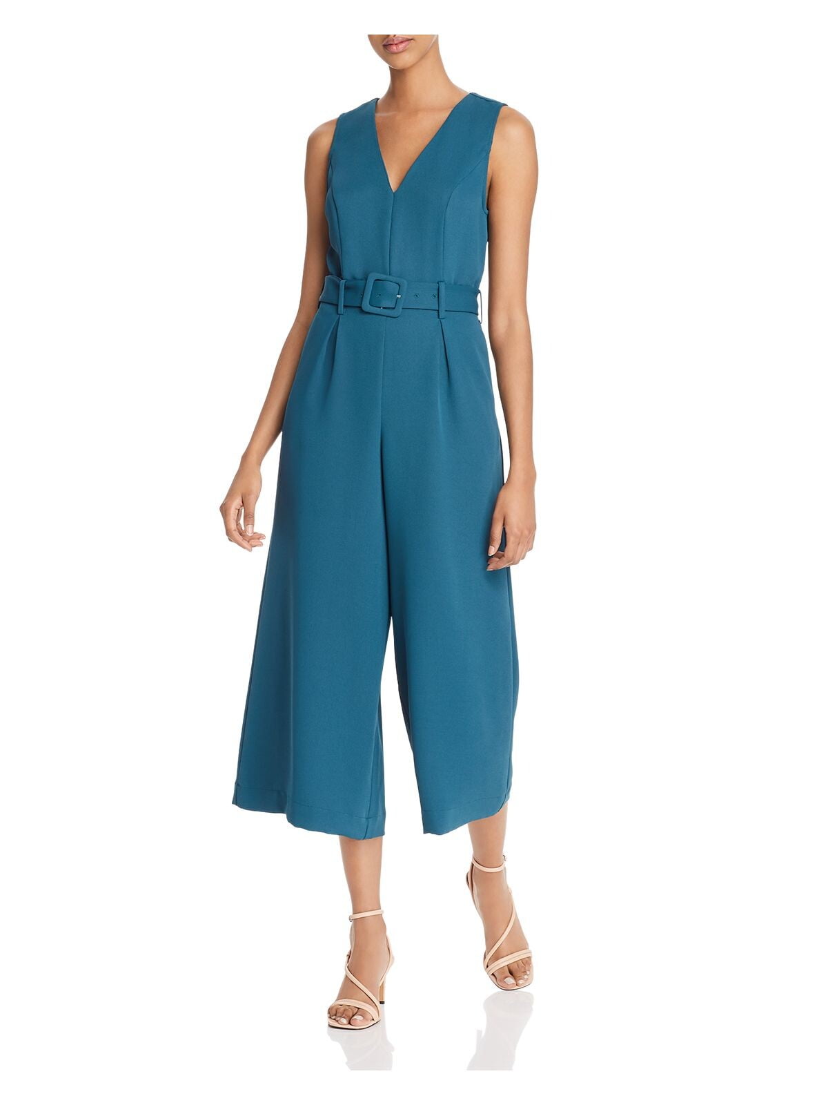 JOIE Womens Green Belted Sleeveless V Neck Wide Leg Jumpsuit 4 Walmart