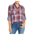 thumbnail image 1 of JOIE Womens Navy Plaid Cuffed Sleeve Collared Button Up Top S, 1 of 2
