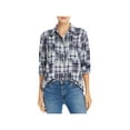 thumbnail image 1 of JOIE Womens Navy Plaid Cuffed Collared Button Up Top XXS, 1 of 2