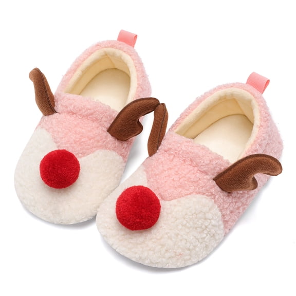 JOINFREE Toddler Christmas Reindeer Slippers for Boys Girls Warm Fuzzy House Shoes