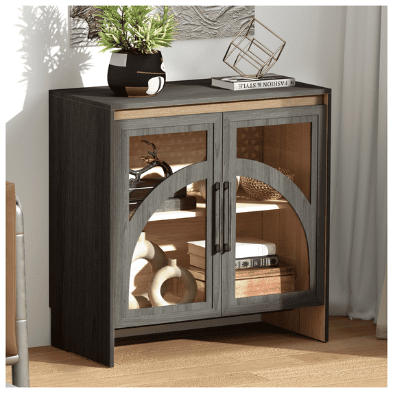 JOINICE 31.5'' Sideboard Buffet Cabinet with Storage and Arched Glass Door,Modern Accent Cabinet with Adjustable Shelves,for Living Room,Dining Room,Entryway,Hallway