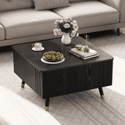 JOINICE Lift Top Coffee Table with Hidden Storage Space, Wood Square Center Table,for Living Room, Black