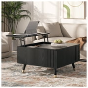 JOINICE Lift Top Coffee Table with Hidden Storage Space, Wood Square Center Table,for Living Room, Black
