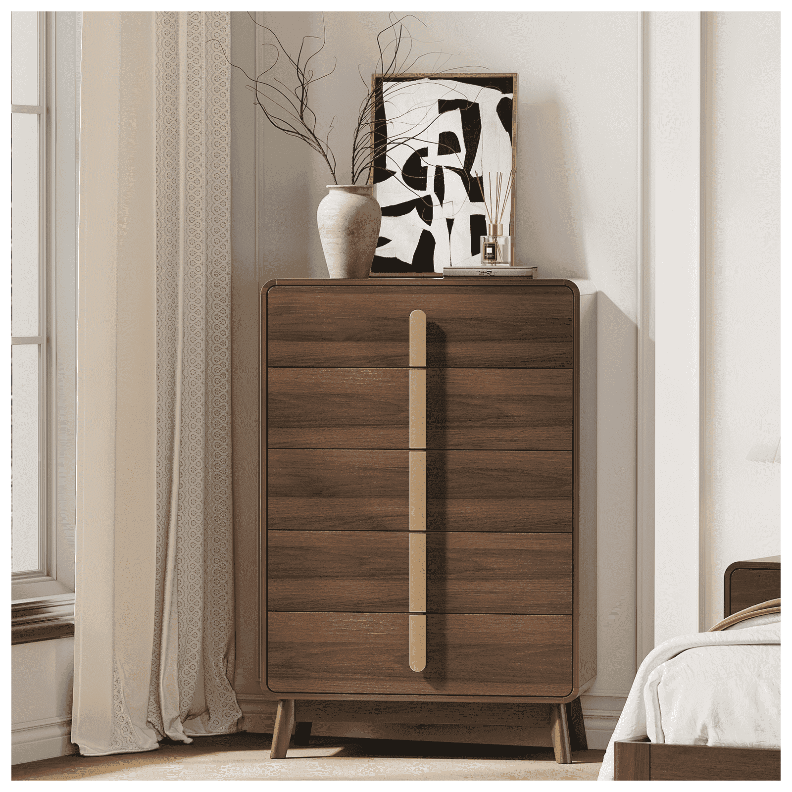 JOINICE 5-Drawer Chest - Walnut dressers for interior design