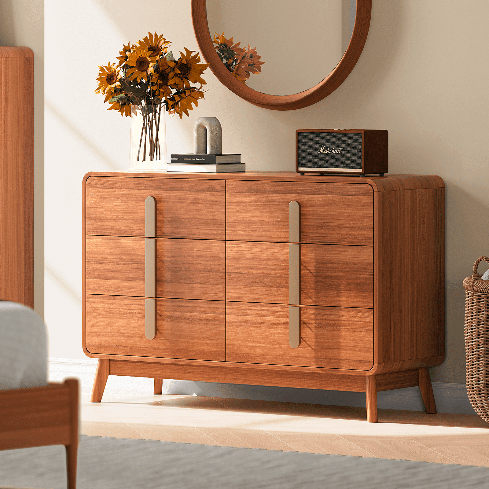 JOINICE Mid Century Modern 6 Drawer Dresser,Wide Chest of Drawers,Large ...