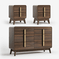 thumbnail image 1 of JOINICE Mid Century Modern Bedroom Set, 6 Drawer Dresser and Nightstand Sets with Gold Handles, Walnut, 1 of 7