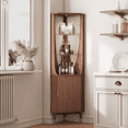thumbnail image 1 of JOINICE 70" Tall Corner Bar Cabinet with Doors and Storage,Mid Century Modern Fluted Wood Liquor Cabinet with Shelves, for Living Room,Dining Room,Kitchen,Walnut, 1 of 7