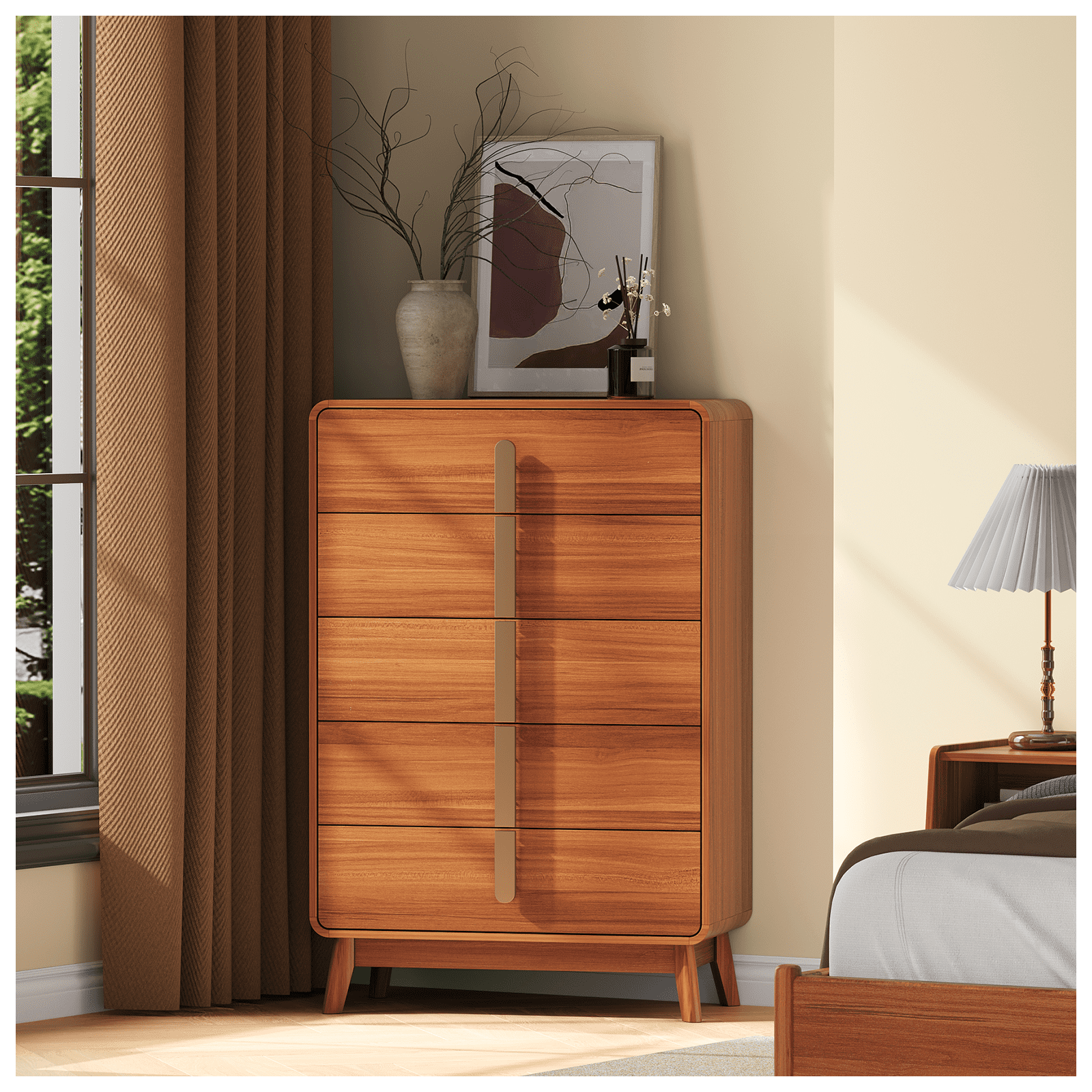 JOINICE Mid-Century Modern 5-Drawer Chest, Wood Dresser for