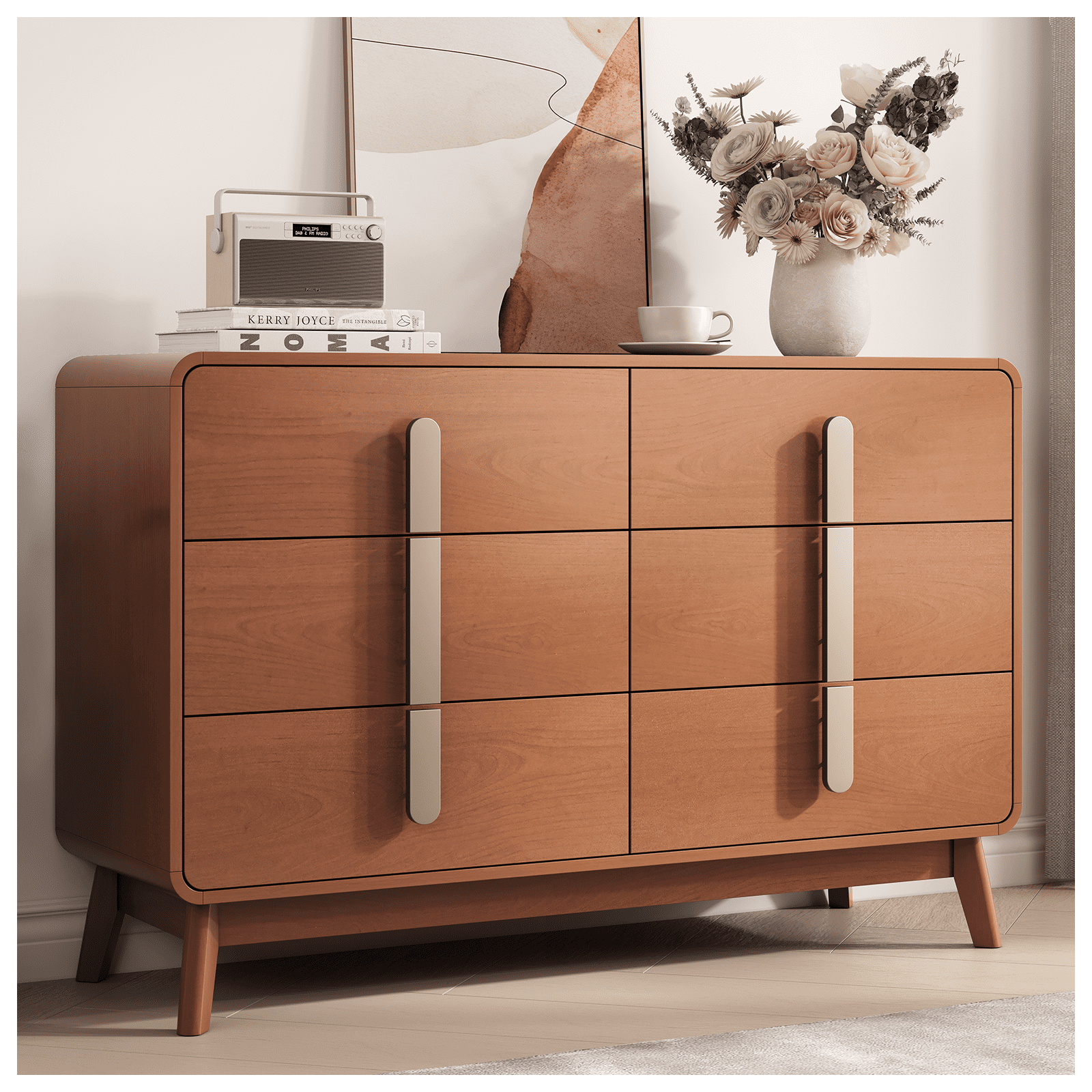 JOINICE,Mid Century Modern Dresser,6 Large Wooden Drawers for