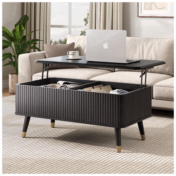JOINICE Lift Top Coffee Table with Storage,Rectangle Sofa Table for Living Room,Black