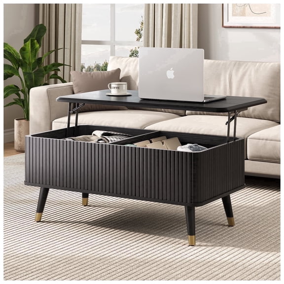 JOINICE Lift Top Coffee Table with Storage,Rectangle Sofa Table for Living Room,Black
