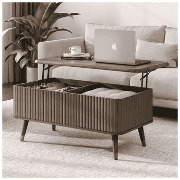 JOINICE Lift Top Coffee Table with Storage,Mid Century Modern Fluted Rectangle Center Table for Living Room,Walnut