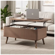 JOINICE Lift Top Coffee Table with Storage,Mid Century Modern Fluted Rectangle Center Table for Living Room,Walnut