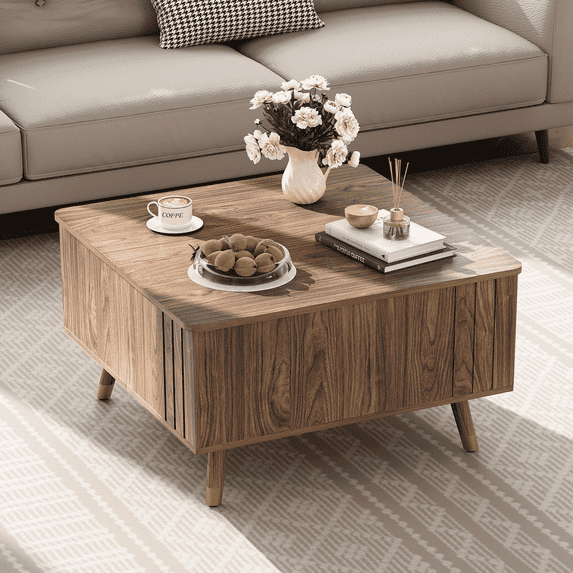 JOINICE Lift Top Coffee Table with Storage, Mid Century Modern Wooden Square Center Table,for Living Room, Walnut