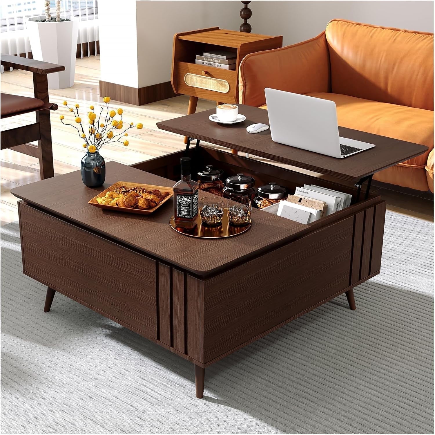 JOINICE Lift Top Coffee Table, Mid Century Modern Square Table with ...