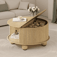 thumbnail image 1 of JOINICE Round Coffee Table with Storage and Flip Top,Circle Fluted Center Table with Bun Feet,for Living Room,Oak, 1 of 6