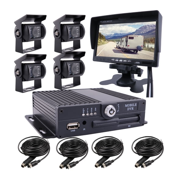 JOINLGO 4 Channel 256GB 1080P AHD HD Mobile Vehicle Car DVR MDVR Video Recorder Kit with 4pcs Waterproof Side Rear View Backup Night Vision Metal IR 2.0MP Car Camera 7" HD Car Monitor