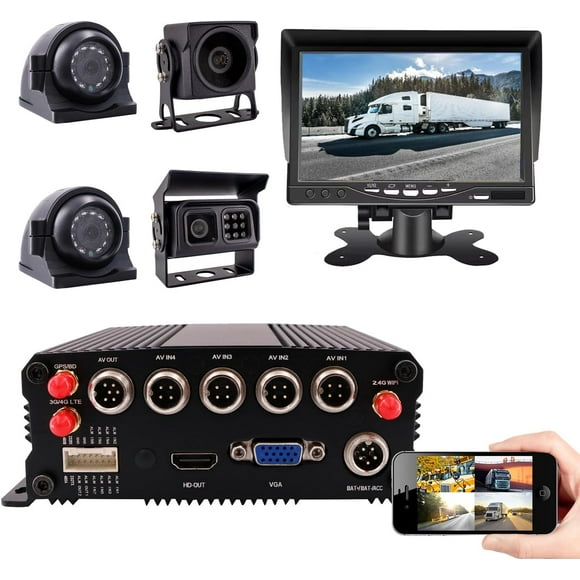 JOINLGO 4 Channel Wifi GPS 4G LTE CELLULAR 1080P Vehicle Bus CCTV DVR Video Recorder Kit Remote View on Web/APP 4 Side Front Rear View IP68 Backup Car Cameras for Truck RV Bus Van Fleet