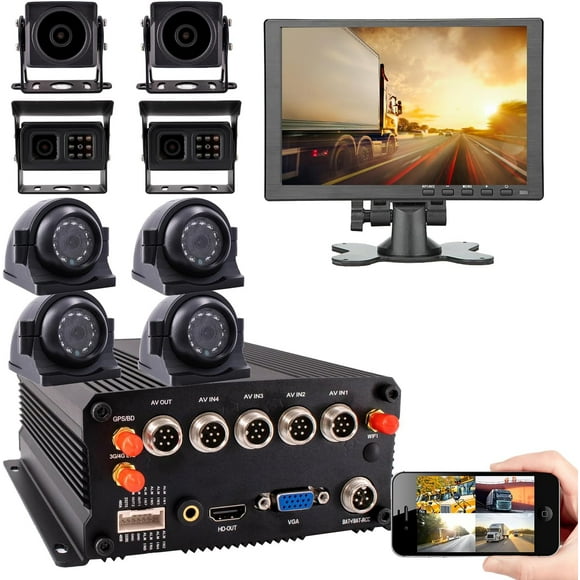 JOINLGO 8-CH GPS WiFi 4G 1080N Mobile Vehicle Car DVR Video Recorder Kit with 8pcs 1080P Car Camera 10 inch Screen Remote View on PC Phone for Truck Van Bus RV Fleet