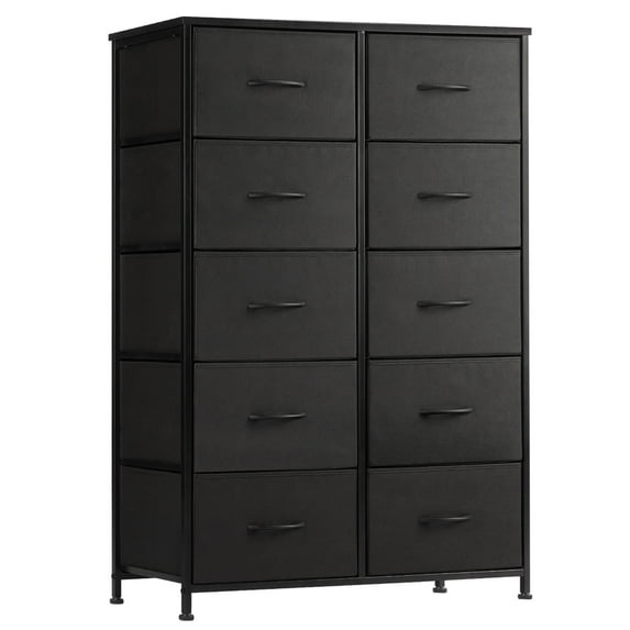 JOINSUN 10 Drawers Dresser, Storage Organizer Units for Clothing, Closet, Fabric Bins, Wood Top, Steel Frame, Lightweight, Black
