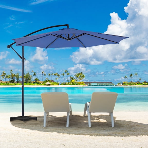 JOINSUN 10FT Cantilever Patio Umbrella with Tilt & Crank, Self-Locking Outdoor Umbrella with 8 Sturdy Ribs, Large Sun Shade for Deck, Garden, Poolside, Blue