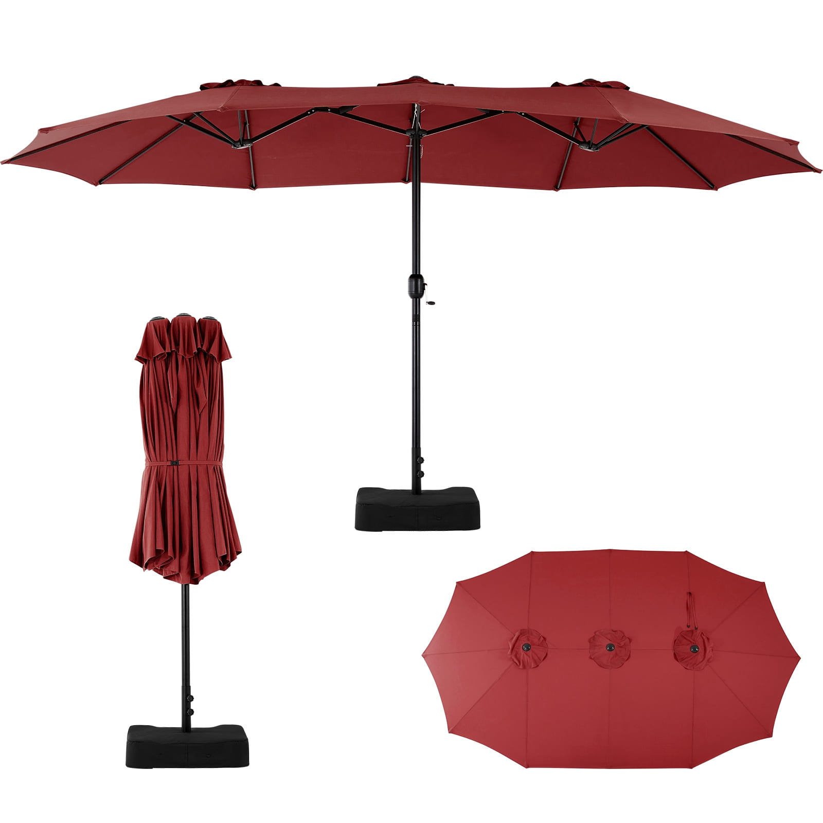 JOINSUN 15ft Outdoor Patio Umbrella with Base - Double-Sided Rectangular Market Umbrella for Poolside and Backyard, Red