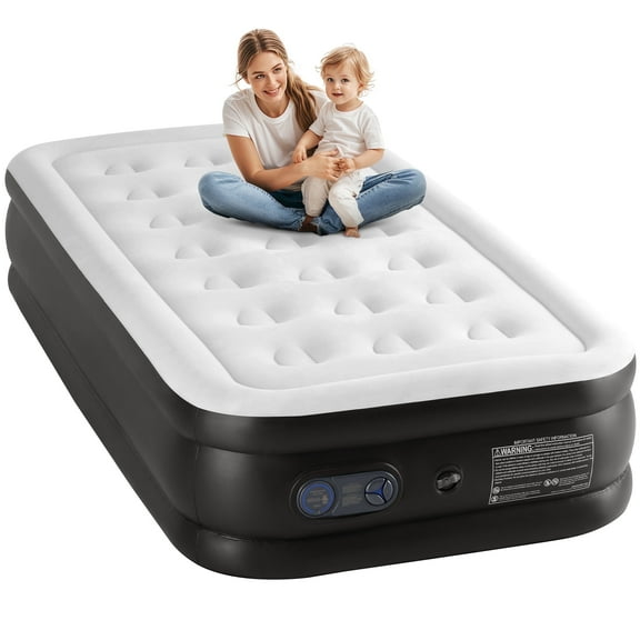 JIOABL 16" Twin Air Mattress, Portable Low Noise Colchone Inflable with Built in Pump, Maximum Weight Capacity 300 lbs Air Bed for Camping, Beach, Outdoor