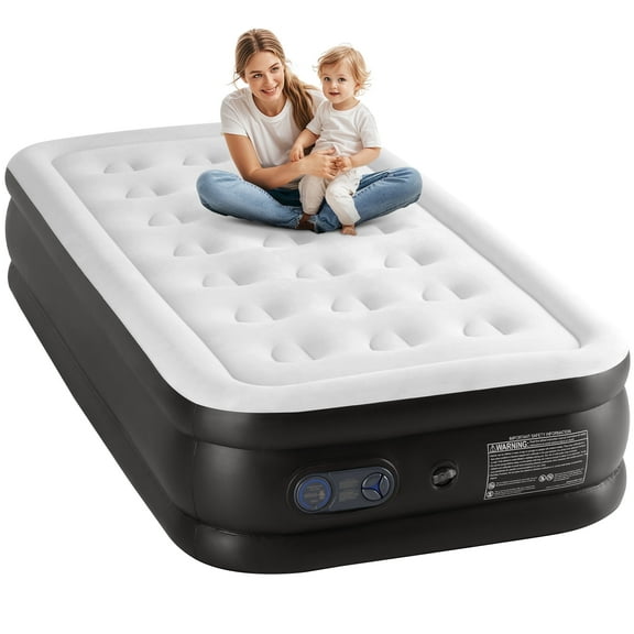 JOINSUN 18" Twin Air Mattress, Portable Low Noise Colchone Inflable with Built in Pump, Maximum Weight Capacity 300 lbs Air Bed for Camping, Beach, Outdoor