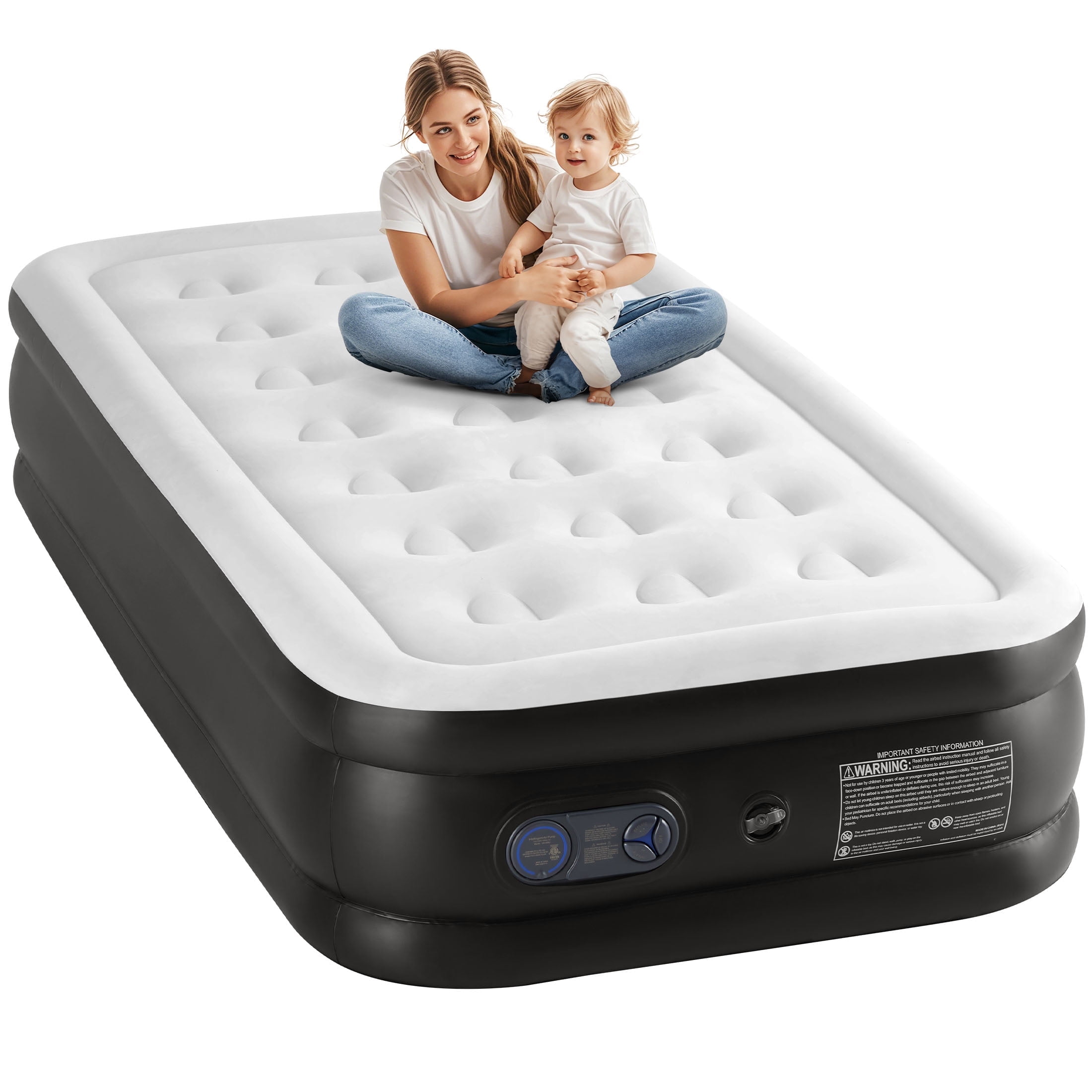 JOINSUN 18"Twin Air Mattress, Portable Low Noise Colchone Inflable with Built in Pump, Maximum Weight Capacity 600 lbs Air Bed for Camping, Indoor and Family