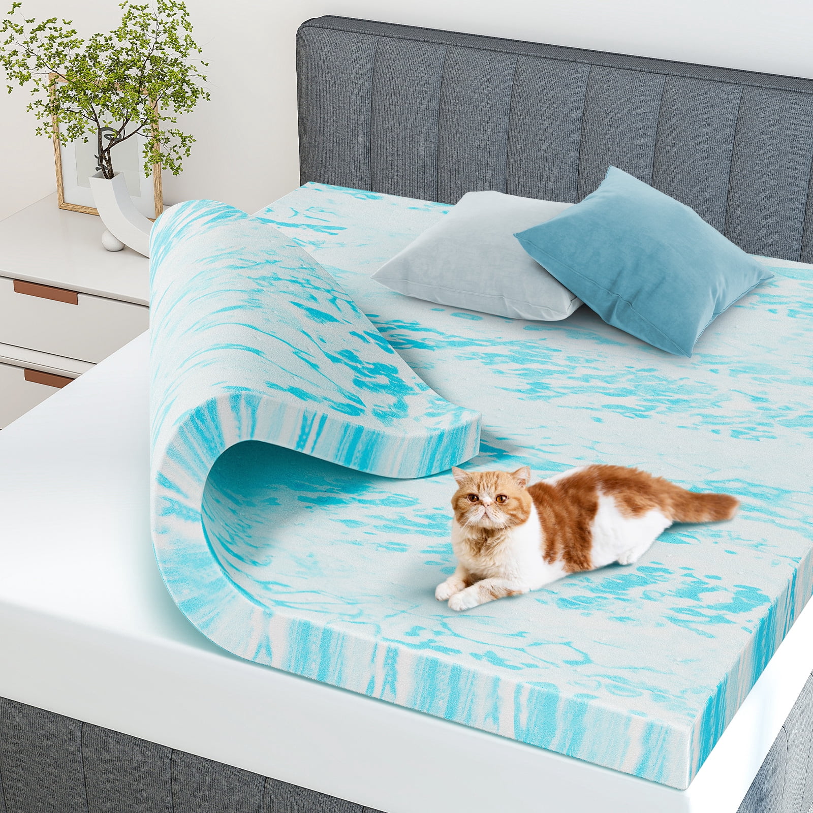 JIOABL 2-Inch Memory Foam Mattress Topper with Cooling Gel, CertiPUR-US Certified, Pressure Relief & Breathable Comfort Bed Topper, Queen Size
