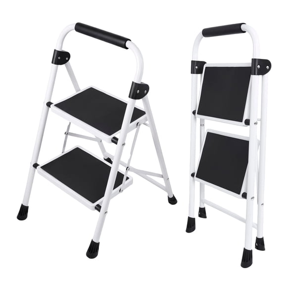 JIOABL 2 step ladder with Non-Slip Pedals and Comfortable Handrails - Portable Steel Ladder with 330 lbs Capacity - Ideal for Kitchen, Garage, and Outdoor Use -Black