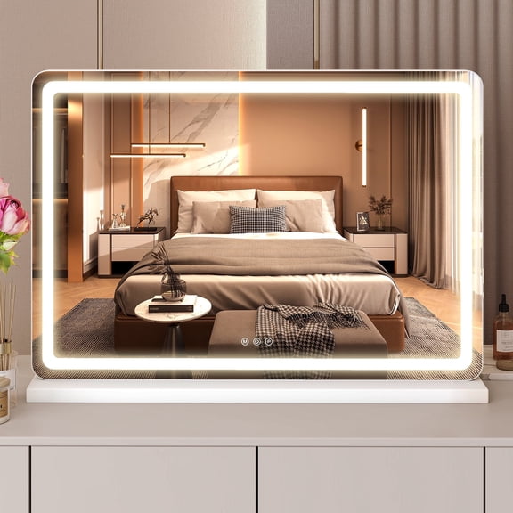 MCQ 22"X32" Makeup Mirror with Lights Tabletop, Aluminum Alloy Frame and USB Charging Support, White