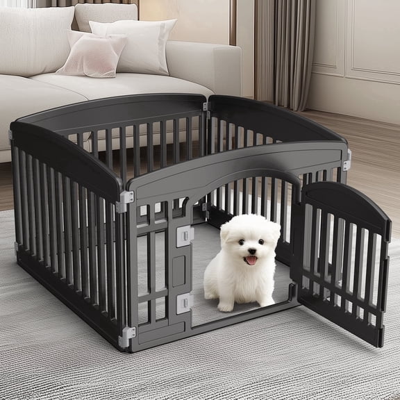 SHOUFTW 24" Plastic Dog Playpen, 4 Panel Lightweight Portable Pet Pen for Indoor, Customizable Puppy Playpen, Black