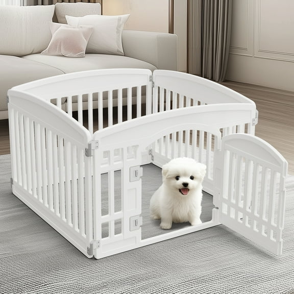 JOINSUN 24" Plastic Dog Playpen, 4 Panel Lightweight Portable Pet Pen for Indoor, Customizable Puppy Playpen, White