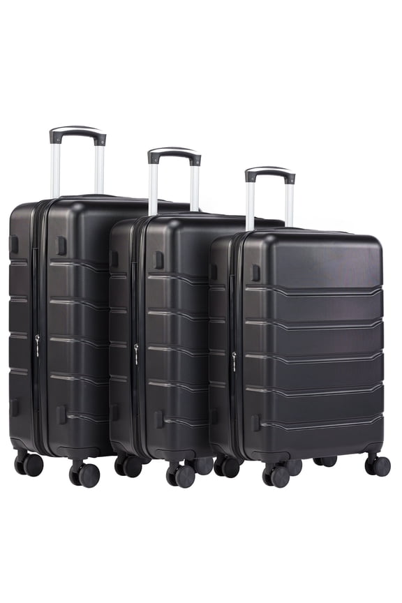 3-Piece Luggage Sets, Hard Shell ABS Suitcases with Double Spinner Wheels, Lightweight Expandable Rolling Travel Suit Case with TSA Lock, Black